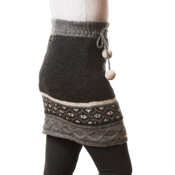 Everest Charcoal Gray Nordic Fair Isle Wool Pom Pom Knit Mini Skirt womens s m - Picture 7 of 13